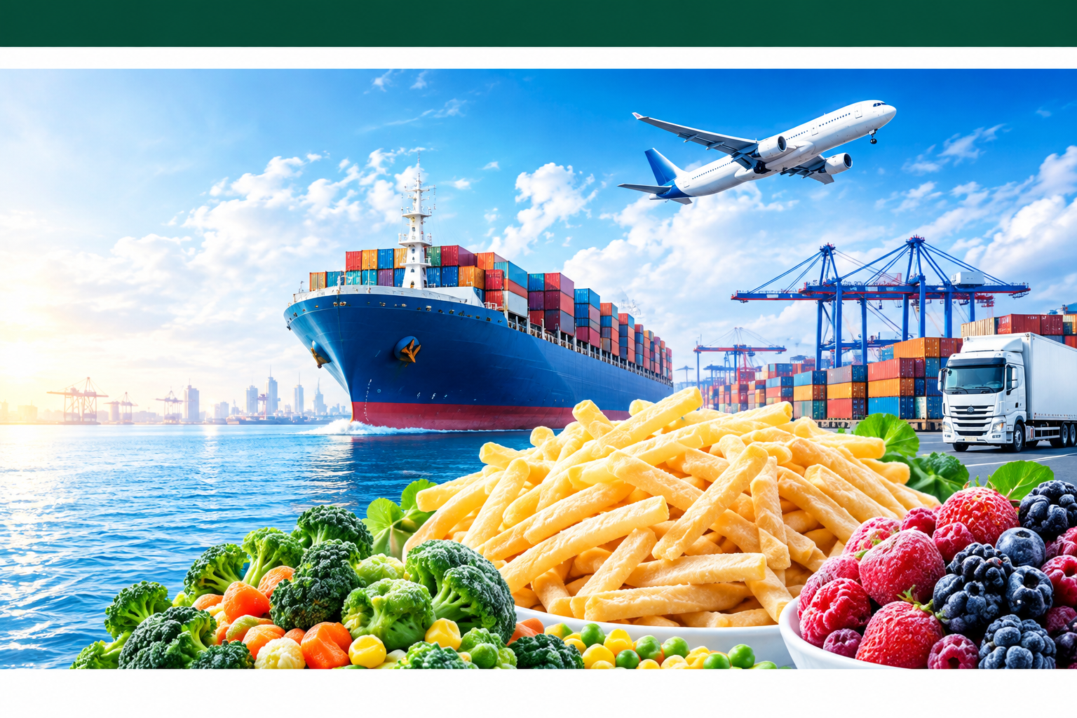 Máy bay, tàu container, bản đồ thế giới và chuỗi lạnh cho tìm nguồn hàng nông sản